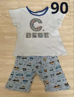 C. BEBE 夏用　パジャマ　腹巻き付き　車柄　水色　ブルー　90cm