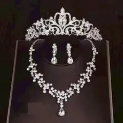 ティアラ ネックレス イヤリング3点セット 花嫁 ブライダル 前撮り 挙式