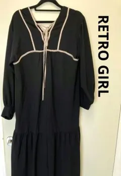 RETRO GIRL　レトロガール　リボン付き長袖ロングワンピース　ブラック