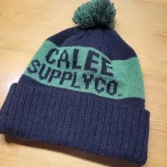 CALEE ポンポン付きニット帽 ネイビー/グリーン