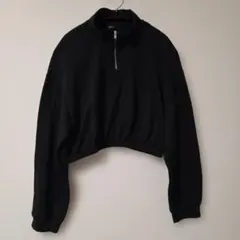 SHEIN ハーフジップ ショート丈 スウェット ブラック L クロップド
