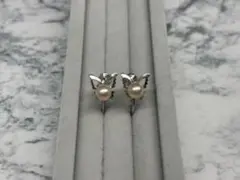 美品 アコヤ真珠 本真珠 パール イヤリング 蝶 4.9mm アクセサリー