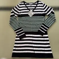 & by P&D ボーダー柄 Vネックニット 長袖　チュニック　ワンピ
