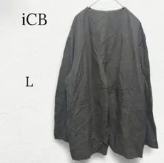 1381【iCB】ノーカラージャケット ミドル丈 カーキ 6 L 大きいサイズ
