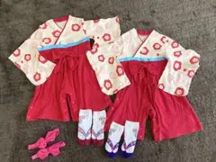 赤と白の花柄着物セット 80cm
