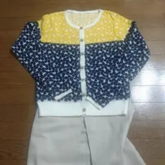 グレースコンチネンタル　花柄ニットカーディガン イエロー/ネイビー