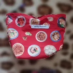 ハンドメイド 中華料理柄 ポーチ ラーメン マチあり