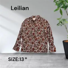 3481☆Leilian 花柄 ハイネック長袖ブラウス 13+サイズのサムネイル