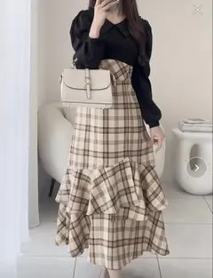 mily bilet ワンピース 春服 夏服 ブラウン 7分袖