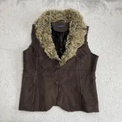 vintageフェイクムートンベスト ブラウン 襟ボア 平成 森ガール