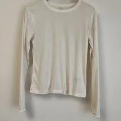 GU ホワイト ソフトリブクルーネックT長袖