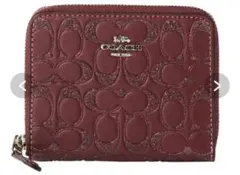 COACH 2つ折り財布 ボックス スモールジップアラウンド ワインレッド