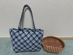 (未使用！)(ハンドメイド！)大容量かごバッグとバスケットの2点セット