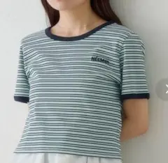 【Kastane】ボーダー刺繍TEE （blue）　半袖　tシャツ