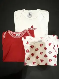 PETIT BATEAU 半袖ボディ３枚組　12m74cm 赤白