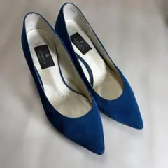 LANVIN ダークブルー スエード パンプス 中ヒール24cm