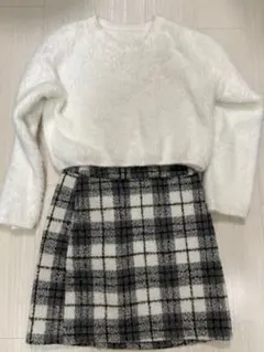 INGNI セットアップ ホワイトシャギーニット チェックスカート