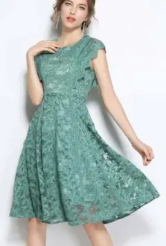 レースワンピース S　結婚式　お呼ばれ　ドレス　MIGEER フレア グリーン