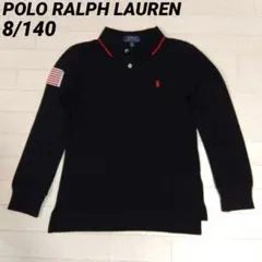 ポロラルフローレン8/140　長袖コットンメッシュポロシャツ　ブラック　フラッグ