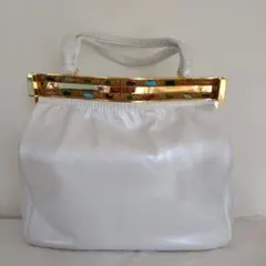 濱野　HAMANO ホワイトレザー ハンドバッグ ゴールド金具 サンピエトロ