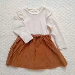 アプレレクール　ドッキングワンピース　ベージュ　90　長袖　ワンピース　フリル