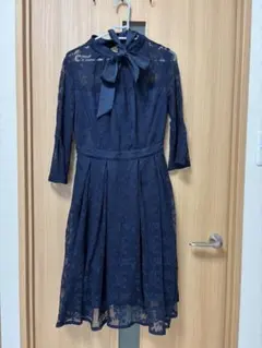ネイビー レースドレス リボン付き