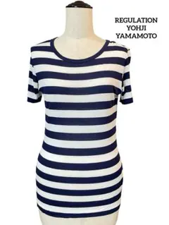 【YOHJI YAMAMOTO】 ヨウジ ヤマモト　ボーダー　 Tシャツ　紺のサムネイル