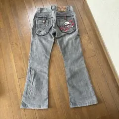 BCBG スカル刺繍 グレー ブーツカットデニム カッコ可愛い y2k 古着