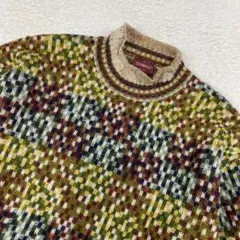 イタリア製　デザインニット　セーター　MISSONI　アルパカ混　総柄　個性的 ミッソーニ 最高級オレンジタグ アルパカ混総柄ニットカーディガン