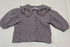 ペアマノン お花刺繍✾⑅ふわふわガーゼ ビックフリル襟ブラウス90