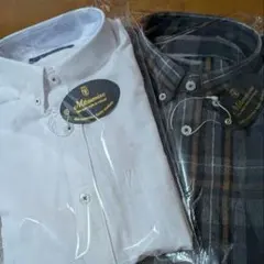 ボタンダウンシャツセット ホワイトとチェック柄　メンズMサイズ