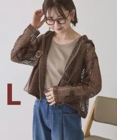 AMERICANHOLIC 幾何学レースフードシャツ　Ｌ　ブラウンのサムネイル