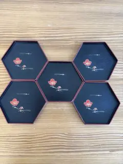 漆器 六角形トレーとフォークセット