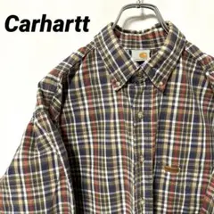 Ｎ-6631 Carhartt ワークシャツ USA古着チェック長袖企業ロゴL.