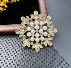 パール ラインストーン フラワーブローチ ゴールド 卒業式 入学式 フォーマル