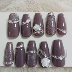 成人式、ダークパープルカラーネイルチップ10個セット
