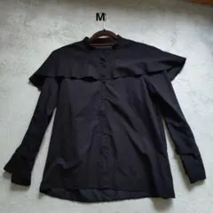 Mサイズ 黒 フリル付き長袖シャツ