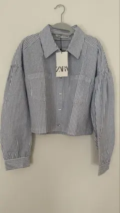 [新品]ZARA ストライプ クロップド丈 長袖シャツのサムネイル