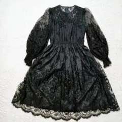総レース ロングワンピース 黒 S相当 結婚式 パーティー お呼ばれ 二次会