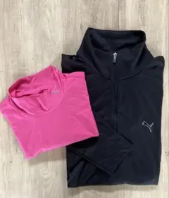 Puma ピンク 黒 長袖ポロシャツ 2点セット