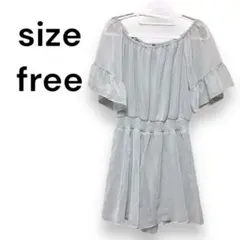 【夏服】サロペットパンツ ミントグリーン サイズフリー オフショルダー シフォン