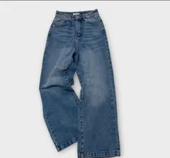 クラシカルエフ　美シルエット。 ハイウエスト ワイド デニム パンツ　ブルー　S