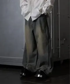 【GRANCY】ジップデザイン バギーデニム パンツ　ブルー