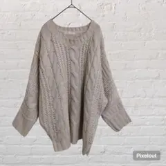 50002 ローリーズファーム 厚手 ドルマンスリーブニット グレージュL古着