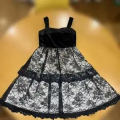 黒のベルベットとレースのキャミソールワンピース