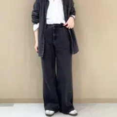 GU デニムタックトラウザー ダークグレー Lサイズ　標準丈　裾上げ無し