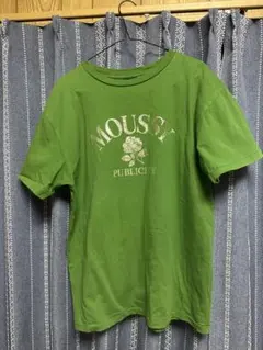 MOUSSY 半袖 Tシャツ グリーン ロゴ ローズ プリント