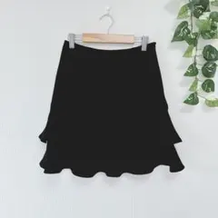 【ミッシュマッシュ】ティアード風フレアスカート ミニ丈 ハイウエスト（36）黒