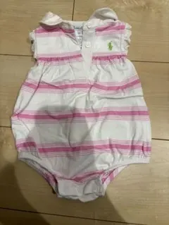 ラルフローレン ベビー ロンパース 3M ボーダー ピンク 白 襟付き