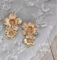 ヴィンテージ 2連 フラワー ゴールド ピアス